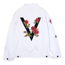 Floral V white denim