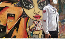 Floral V white denim