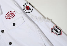 Floral V white denim